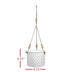 Small Multi Pattern Metal, Jute & Wood Hanging Planter - Foreside Home & Garden -Decor Home Life Store GUEST fc7bd835 d2bd 4a10 9c46 bdfb577bdee6