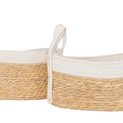 Set Of 2 Oblong Handled Baskets Seagrass & White Cotton Rope By Foreside Home & Garden 4 Set Of 2 Oblong Handled Baskets Seagrass & White Cotton Rope By Foreside Home & Garden - Image 2